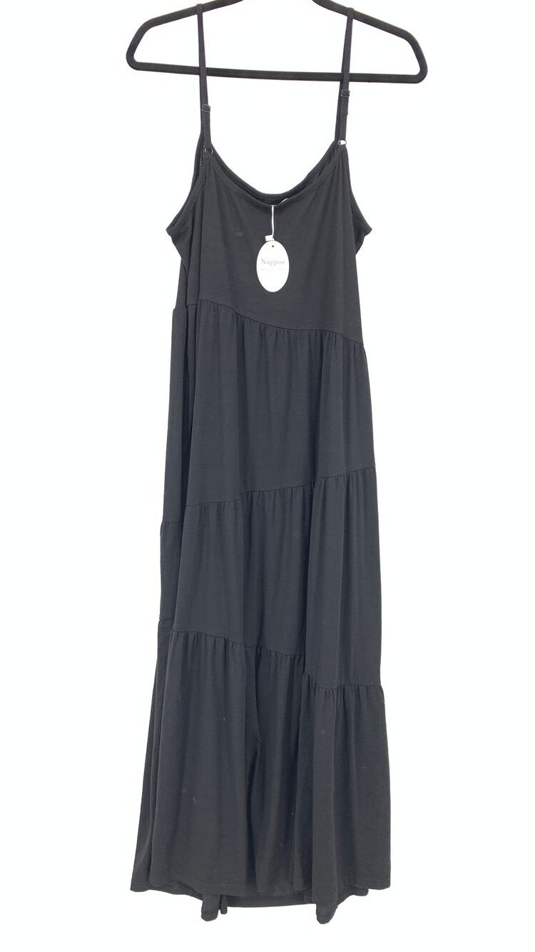 Naggoo A-Line Maxi Dress Womens Size XL Jersey Knit Tiered Black NEW